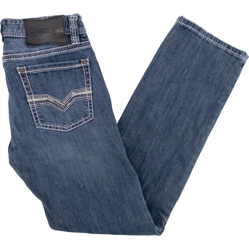 Rock & Roll Denim Mens 30x32 Revolver Straight Jeans Blue Slim Western Cowboy